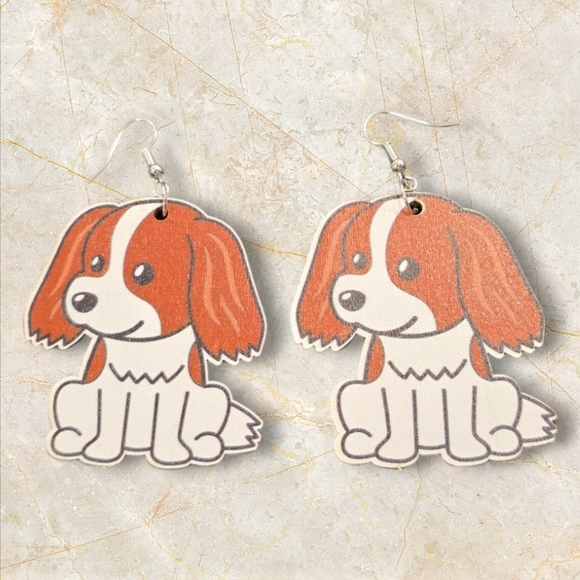 Wooden Dog Dangle Earrings - Picture 2 of 2